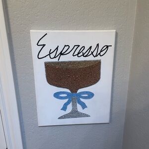 Espresso Art Canvas with Blue Bow